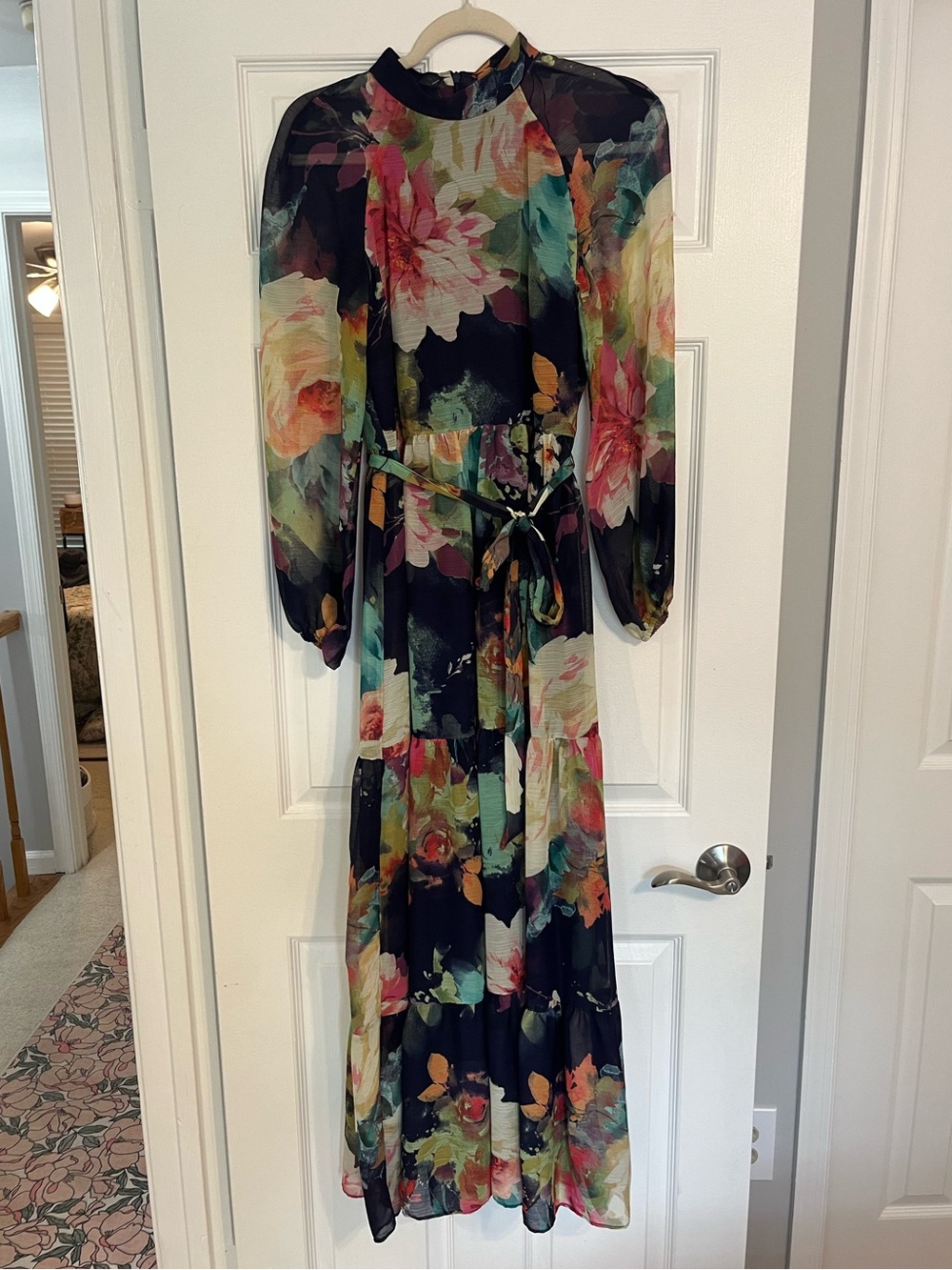 Maison Tara Navy Maxi Dress with Multi-Color Floral Print